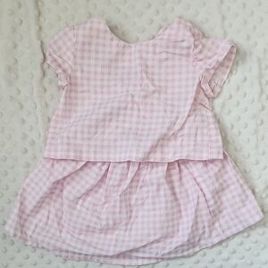 Girls Pink Gingham Matching Set - Mini Dress Top and Skirt